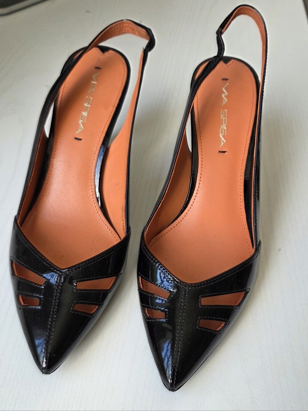 New Via Spiga Black Patent Leather Heels Excellent Condition